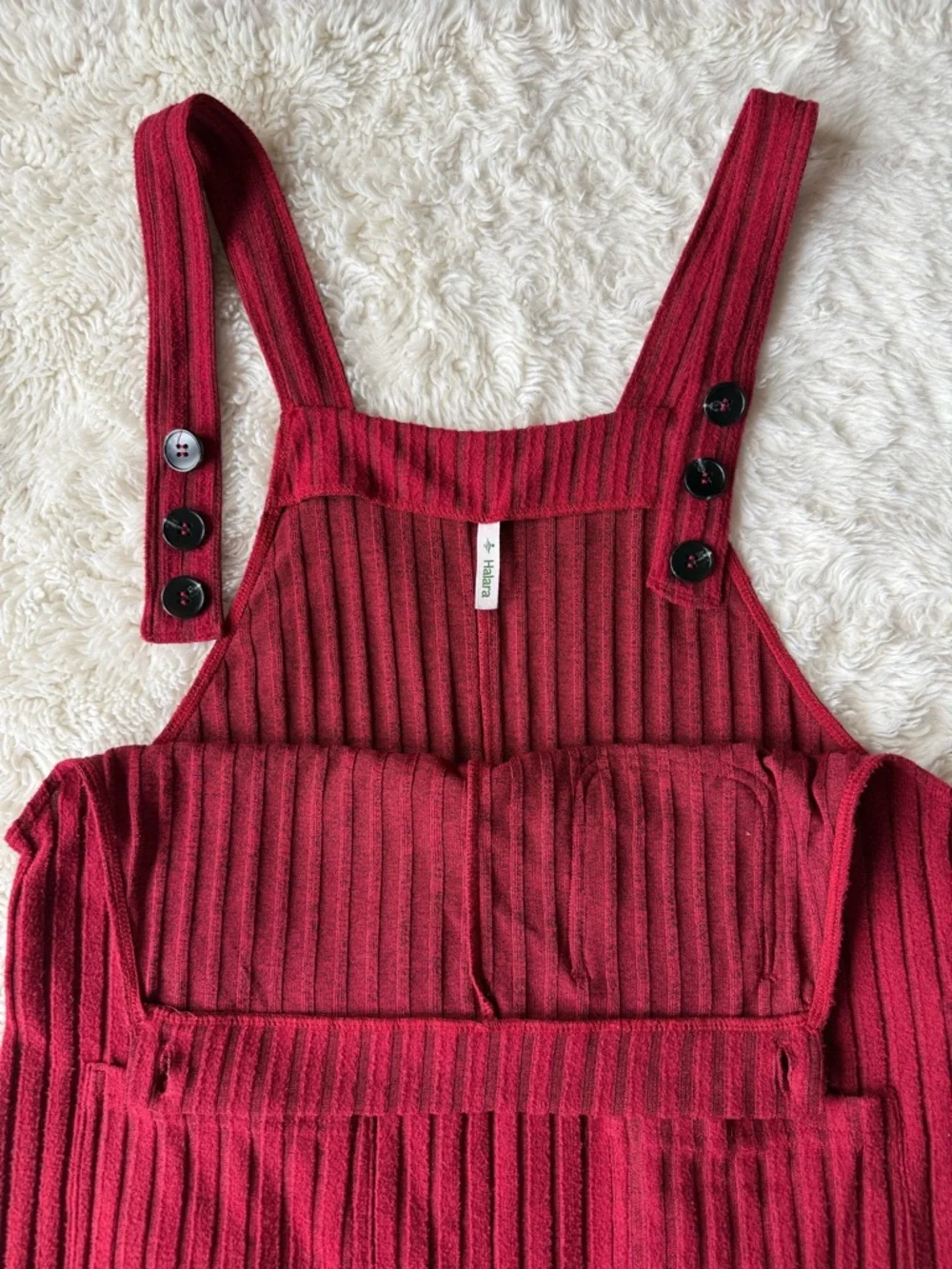 Halara Woman Red Ribbed Adjustable Straps Overall LARGE Boho Preppy Folk Country - Picture 5 of 9